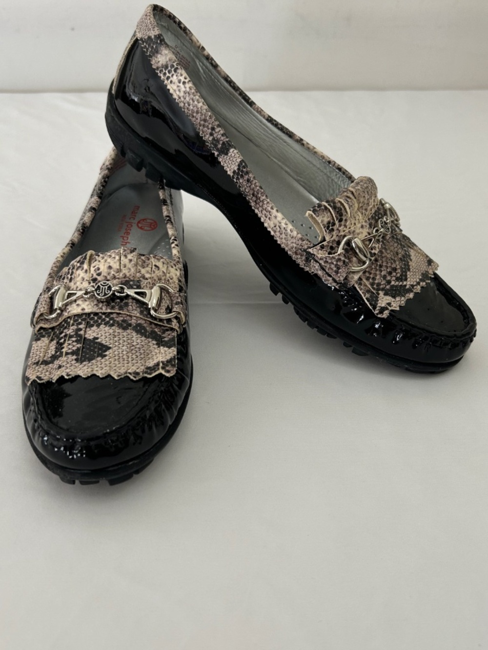 Marc Joseph New York Lexington Golf Loafer Black Patent Leather Snake Print 9.5